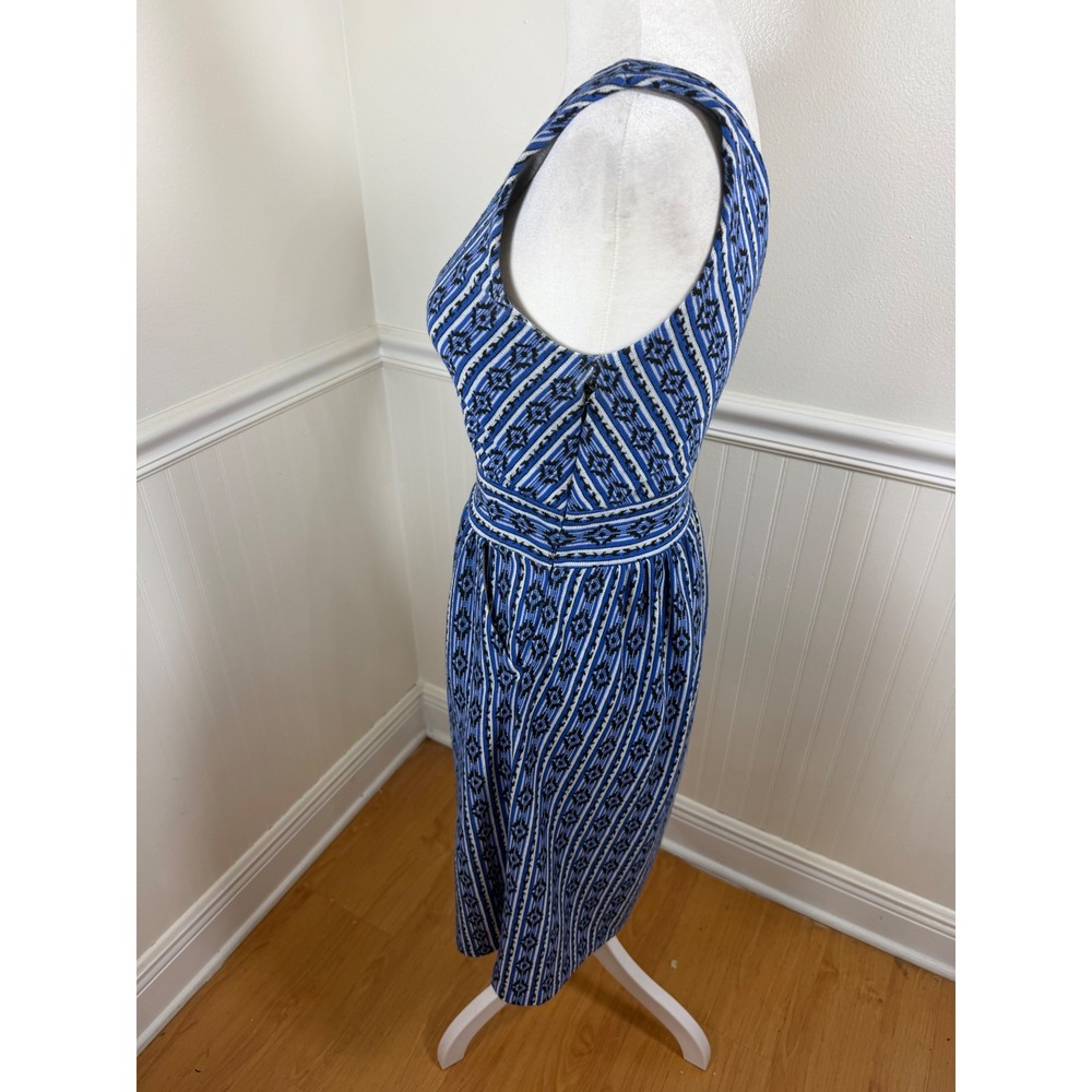 Maeve Anthropologie Fit and Flare‎ Dress Womens 4 Blue Geometric Ikat Sleeveless - Picture 5 of 11